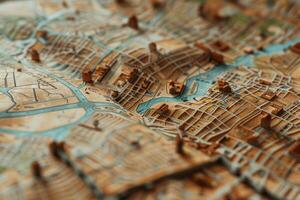 3d map showing buildings on a city map with shallow depth of field photo
