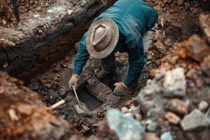 Manual laborer working in excavation site photo
