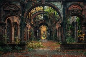 Enchanting ruins of an overgrown archway photo