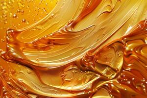 Artistic golden swirls with a glossy texture create a luxurious abstract background photo