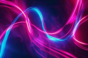 Vibrant neon light waves abstract background photo