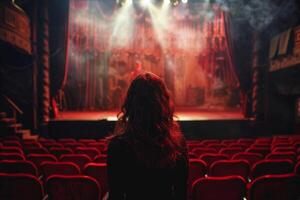 Audience perspective of a theatrical stage performance photo