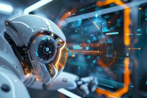 Futuristic robot with advanced interface hud photo