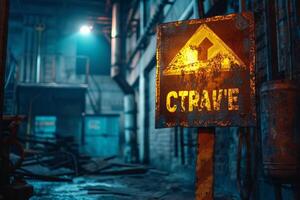 Illuminated strive sign in industrial setting photo