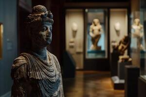 Ancient statue in museum display photo