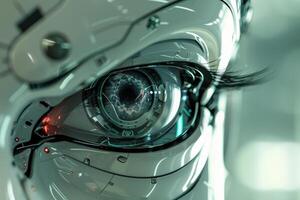 Highdetail macro of a robot's eye, showcasing advanced technology concepts photo