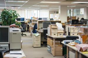 Modern office space with cubicles and computers photo