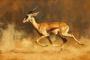 Sprinting antelope on savannah background photo