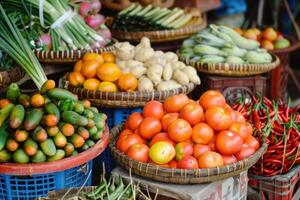 Fresh vegetables on display at a local farmers' market, showcasing organic produce photo