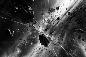 Cataclysmic asteroid collision in space photo