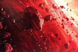 Abstract red splash background with floating particles photo