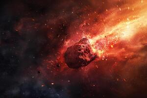 Fiery asteroid in deep space photo