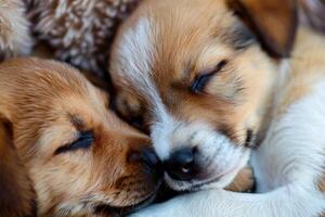 Adorable puppy slumber, closeup of sleeping dogs photo
