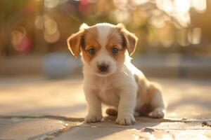 Adorable puppy in golden light photo