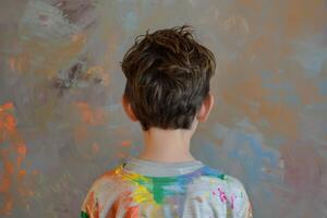 Creative child in front of painted wall photo