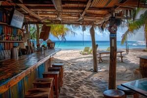 Rustic beach bar with ocean view photo