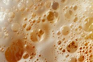 Closeup of beer bubbles forming a background of liquid photo