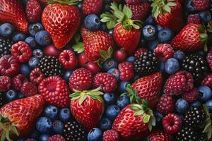 Delicious ripe and fresh summer berries creating appetizing composition photo