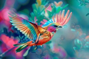 Colorful bird is flying and showing its wonderful colors photo