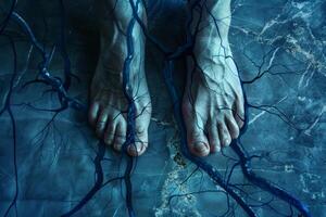 Human standing with veins and arteries showing through skin photo