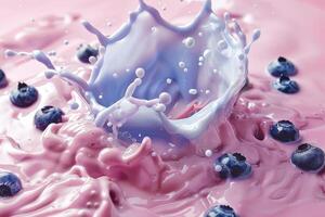 Milk splashing with blueberries creating interesting shapes photo
