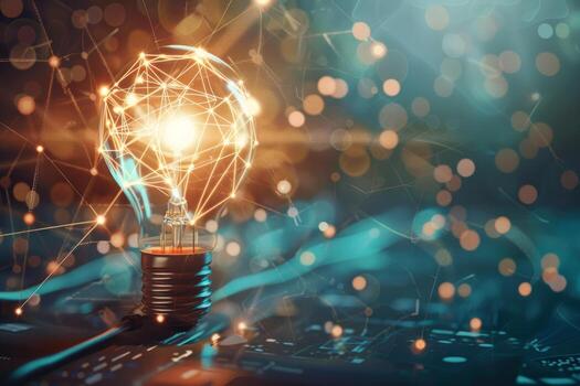 Light bulb connecting with lines and dots representing artificial intelligence photo