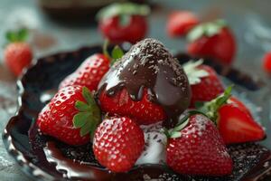 Spectacular Baked Alaska cake with strawberry. Generate ai photo