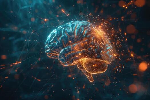 Glowing neural network visualization representing artificial intelligence and cognitive processes photo