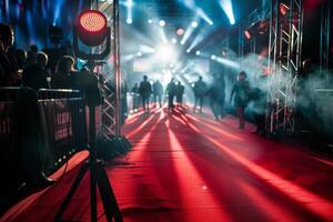 Glamorous red carpet event with spotlight and crowd photo