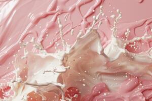 Highresolution image capturing dynamic swirls and splashes of cream and pink photo