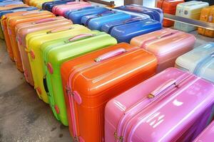 Colorful suitcase array in store photo