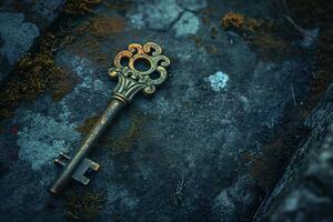 Shimmering Ancient magic key. Generate Ai photo