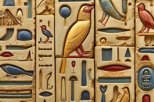 Monumental Ancient Egyptian hieroglyphic wall drawings. Generate ai photo