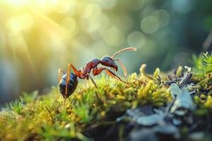 Persistent Strong ant on tree. Generate Ai photo