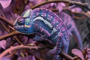 Distinctive Anthropomorphic chameleon violet. Generate Ai photo