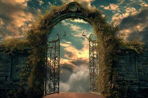 Captivating Arched gate surreal sky. Generate Ai photo