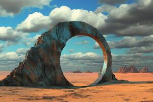 Surreal desert gateway under blue skies photo