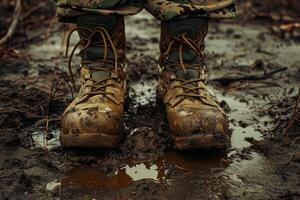 Hulking Army boots dirty. Generate Ai photo