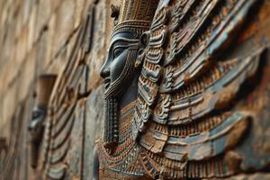 Intriguing Old wall painted with Assyrian queens. Generate ai photo