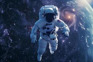 Astronaut floating in space with earth in background photo