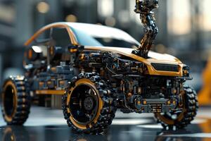 Robotic arm assembling futuristic car photo