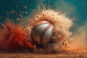 Dynamic Baseball bat explosion ball. Generate Ai photo