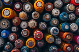 Metallic Closeup shot of multiple batteries cells. Generate ai photo