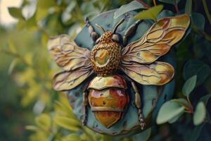 Miniature Robotic bee style sign. Generate AI photo