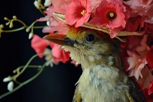 Fancy Bird flower hat. Generate Ai photo