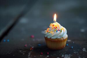 Soft Birthday cupcake. Generate Ai photo