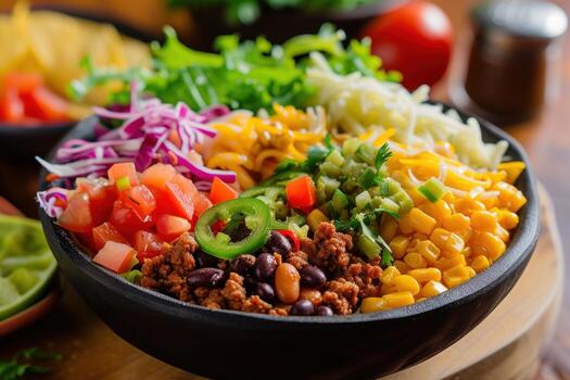 vistoso mexicano taco ensalada cuenco de cerca foto