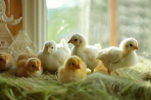 Serene chicks basking in sunlight photo
