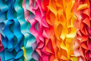 Vibrant abstract background featuring curved paper waves in a rainbow gradient photo