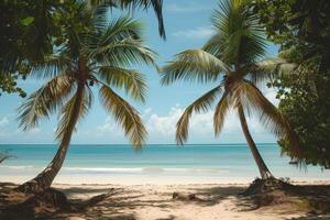 Exotic Beach with palm trees. Generate Ai photo
